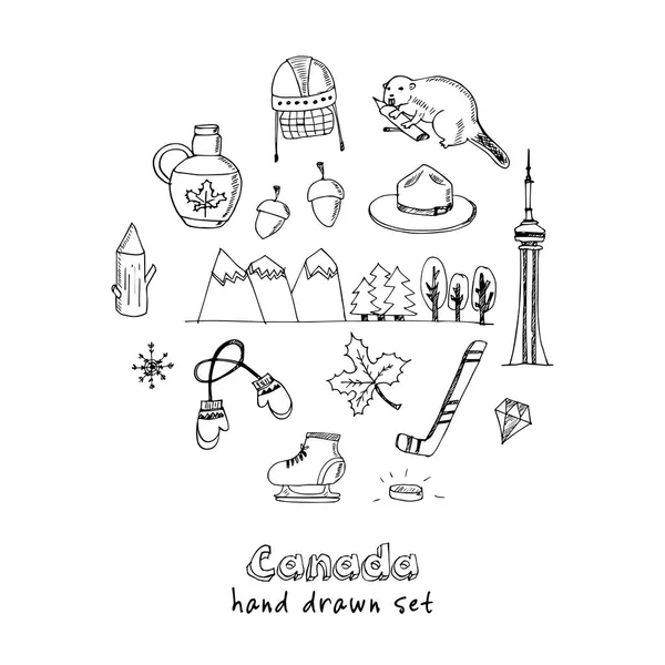 Canadá dibujado a mano icono vector doodle conjunto — Vector de stock