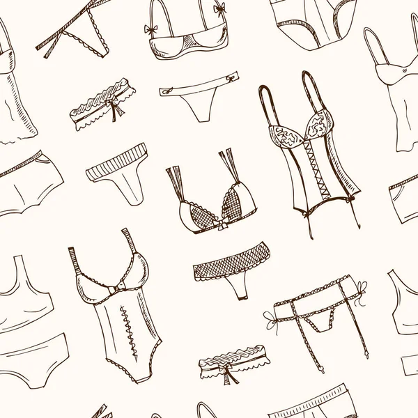 Collectie lingerie. Panty en BH naadloze patroon vectorillustraties — Stockvector