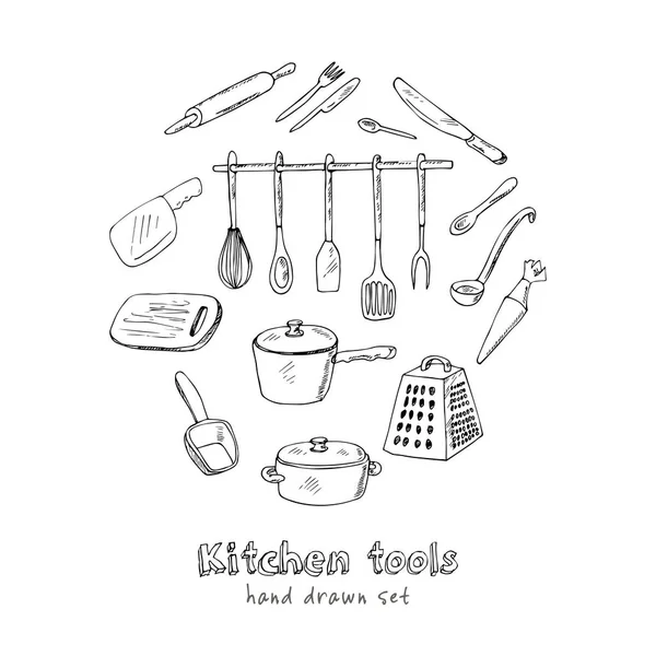 Colección de herramientas de cocina Doodle - ilustración vectorial — Vector de stock