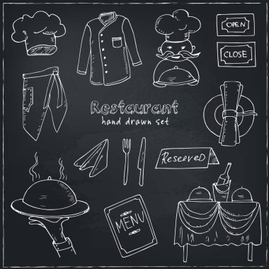 Restoran doodle küme. Vektör çizim.