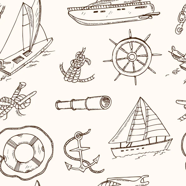 Patrón sin costuras vector yachting garabatos iconos. Objetos aislados . — Vector de stock