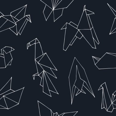 Origami elle çizilmiş doodle seamless modeli. Vektör çizim kağıt rakamları