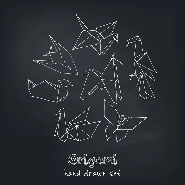 Origami hand drawn doodle set. Vector illustration of   figures from paper — Stock Vector