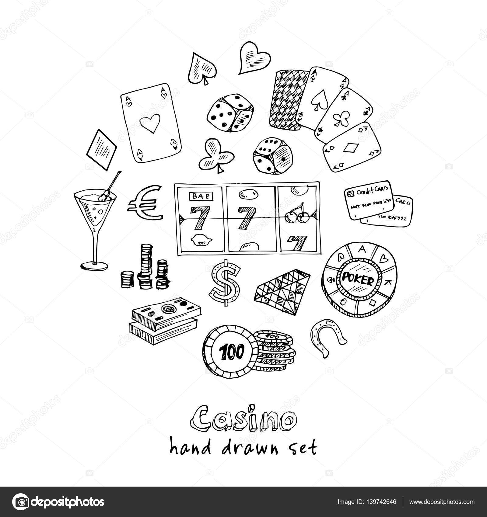 Hand Drawn Doodle Set Casino Icons Vector Illustration Set Cartoon Stock Vector by ©Natasha_Pankina 186112938