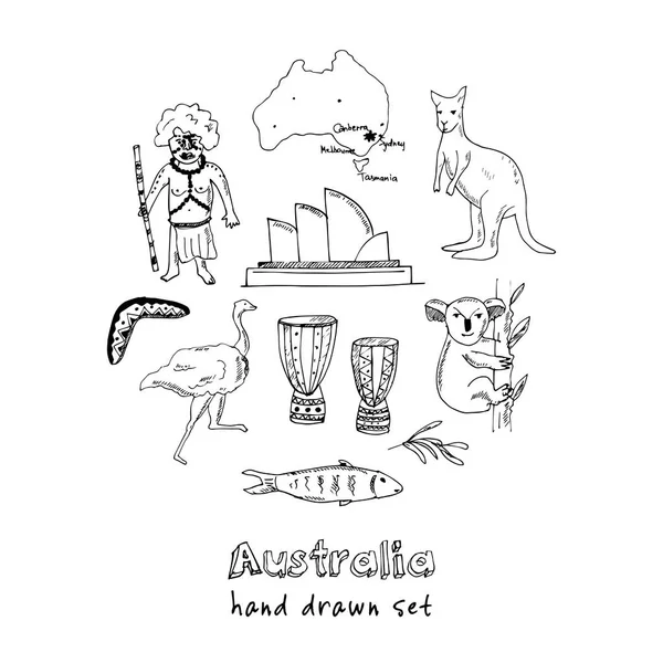 Collectie van Australië doodle vectorillustraties — Stockvector