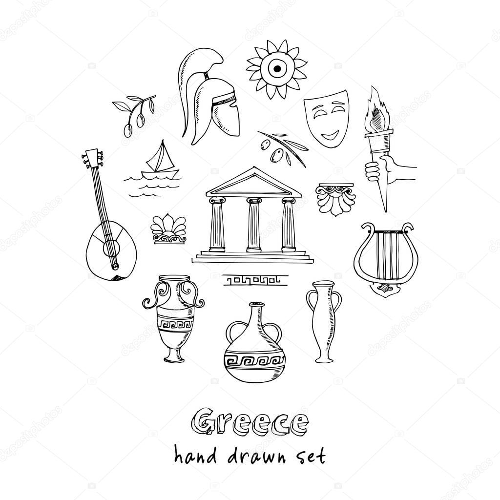 Hand drawn greece travel collection of icons