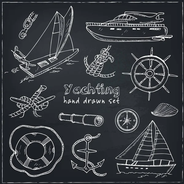 Samling av vektor yachting doodle ikoner. Isolerade objekt. — Stock vektor