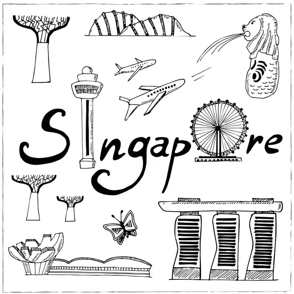 Conjunto de iconos dibujados a mano Singapur Ilustración vectorial — Vector de stock