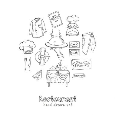 Restoran doodle küme. Vektör çizim.