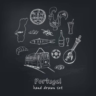 Portekiz izole öğeler ve simgeler. Çizilmiş vektör çizim el