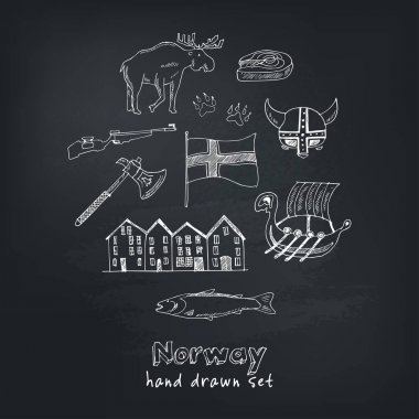 Mimari, kültür doodle simgeler vektör çizim ile ülke Norveç seyahat etmek tatil seti