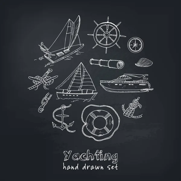 Collection d'icônes vectorielles doodle yachting. Objets isolés . — Image vectorielle