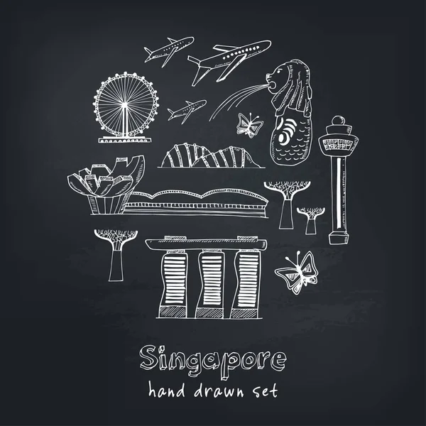 Set van Singapore hand getekende iconen vectorillustratie — Stockvector