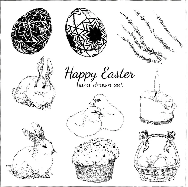 Buona Pasqua insieme con uovo, fiore, coniglio, candela, coniglio, pollo. Illustrazione vettoriale — Vettoriale Stock