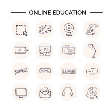 Elle çizilmiş doodle online eğitim seti.