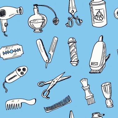 Elle çizilmiş doodle berber seamless modeli
