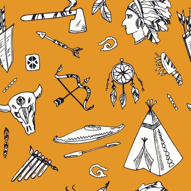 Elle çizilmiş doodle yerlilerinin seamless modeli