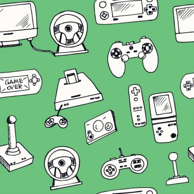 Elle çizilmiş doodle video oyunları seamless modeli
