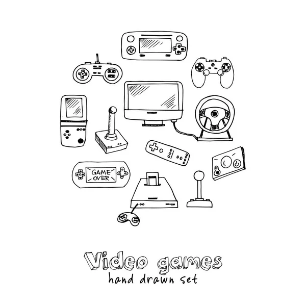 Hand drawn doodle video games set. — Stock Vector