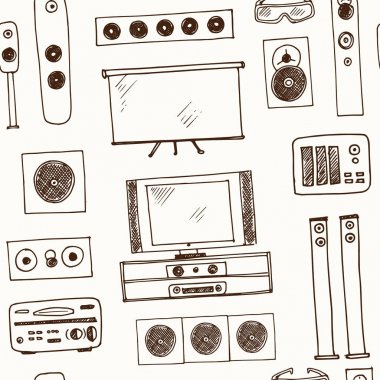 Elle çizilmiş doodle ev sinema seamless modeli