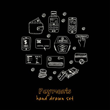 Elle çizilmiş doodle ödemeler seti.