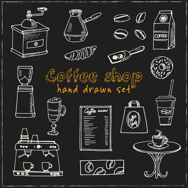 Tangan digambar doodle coffee shop set . - Stok Vektor