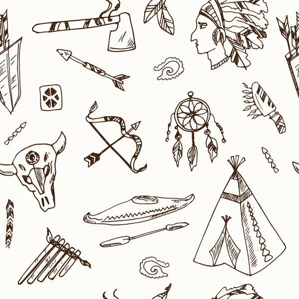 Elle çizilmiş doodle yerlilerinin seamless modeli — Stok Vektör