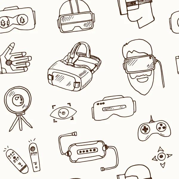 Dessiné à la main doodle réalité virtuelle modèle sans couture — Image vectorielle