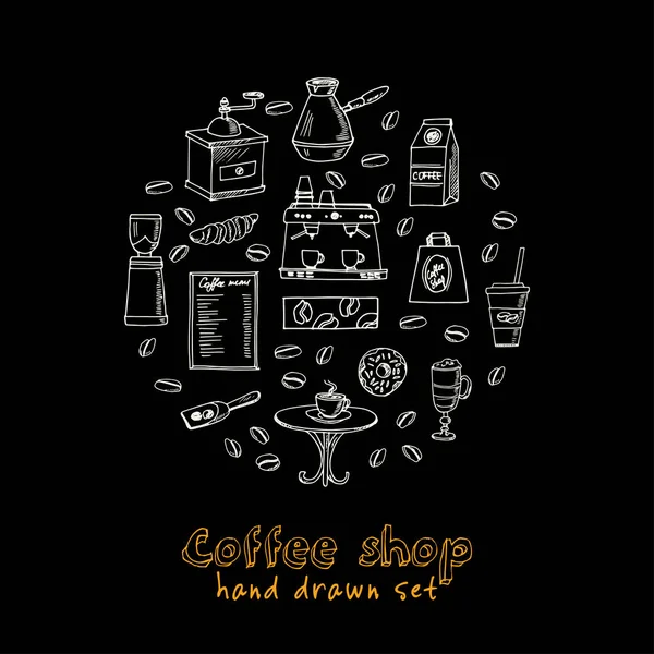 Set de café doodle dessiné à la main . — Image vectorielle