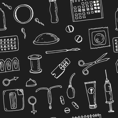 Elle çizilmiş doodle kontraseptif seamless modeli