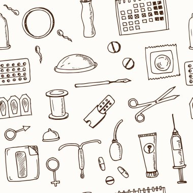 Elle çizilmiş doodle kontraseptif seamless modeli