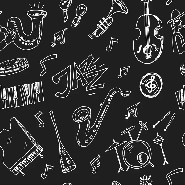 Disegnato a mano modello doodle jazz senza soluzione di continuità — Vettoriale Stock
