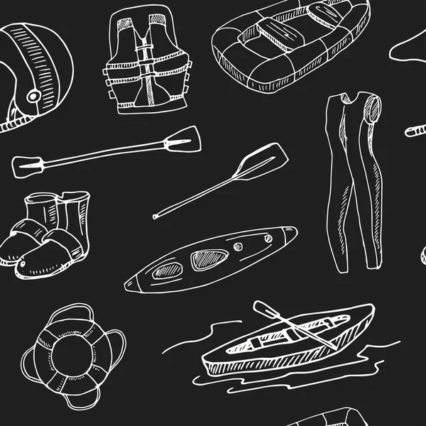 Handgezeichnetes Doodle Rafting nahtloses Muster — Stockvektor