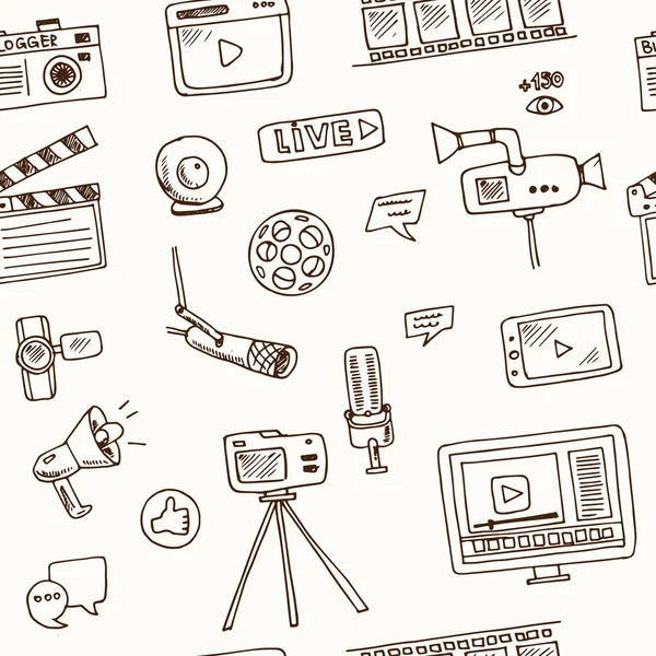 Χέρι doodle βίντεο blogging χωρίς ραφή πρότυπο — Διανυσματικό Αρχείο