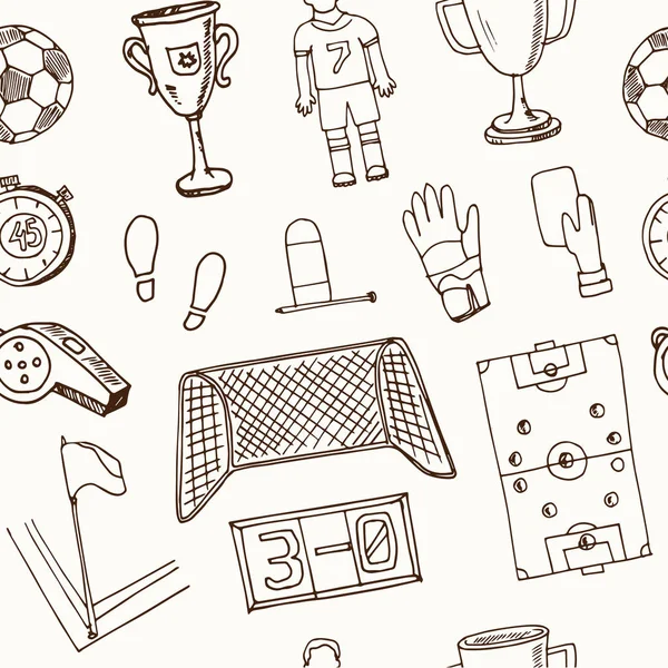 Mão desenhado doodle futebol sem costura padrão —  Vetores de Stock