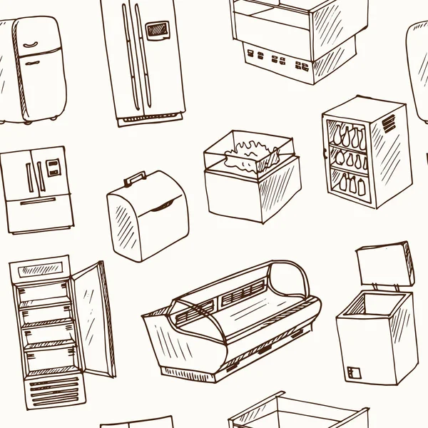 Modèle sans couture de réfrigérateur doodle dessiné à la main — Image vectorielle
