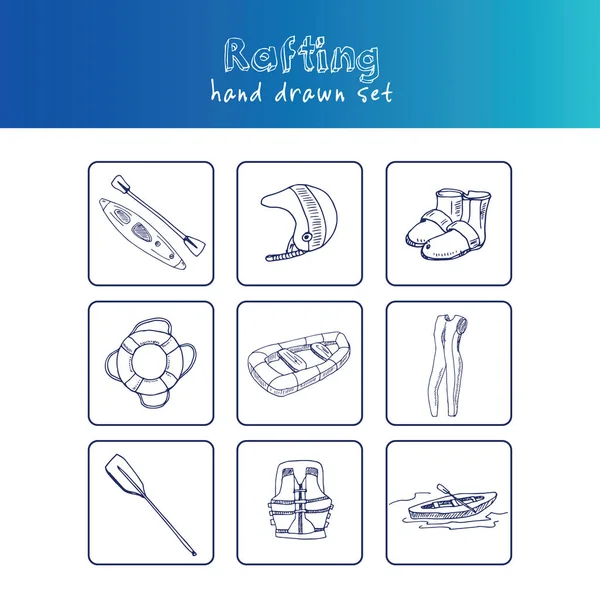 Handgezeichnetes Doodle Rafting Set. — Stockvektor