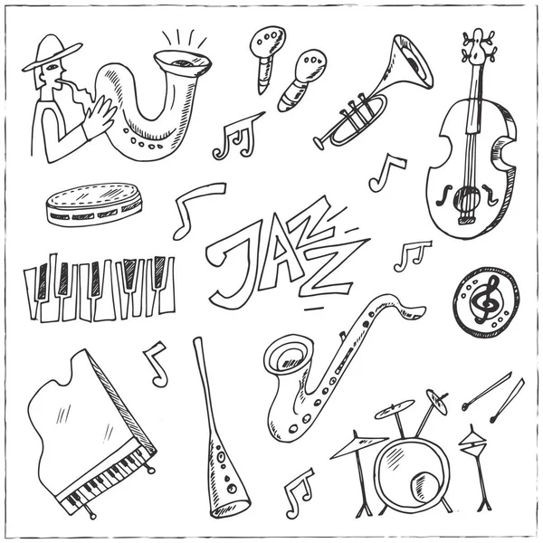 Set jazz scarabocchiato disegnato a mano . — Vettoriale Stock