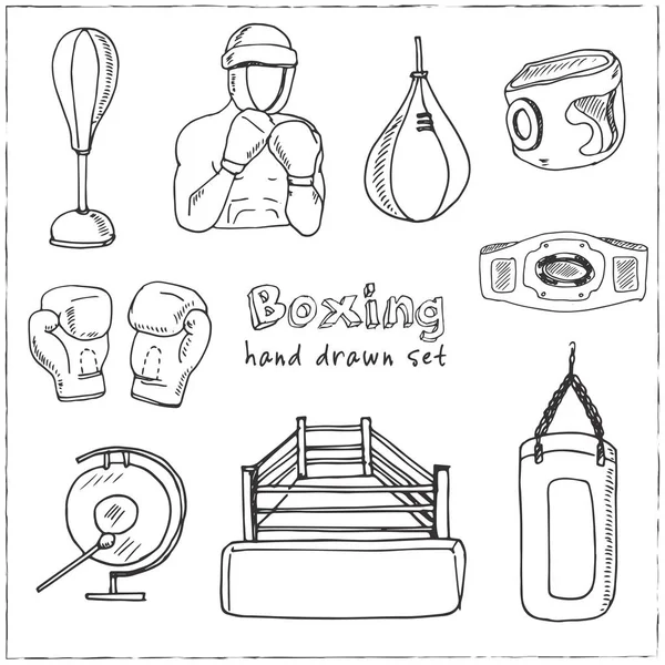 Handritad doodle boxning set. — Stock vektor