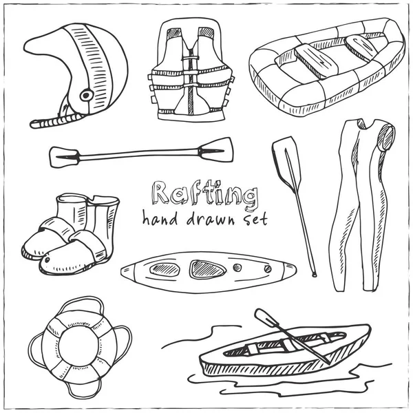 Ręcznie rysowane doodle rafting zestaw. — Wektor stockowy