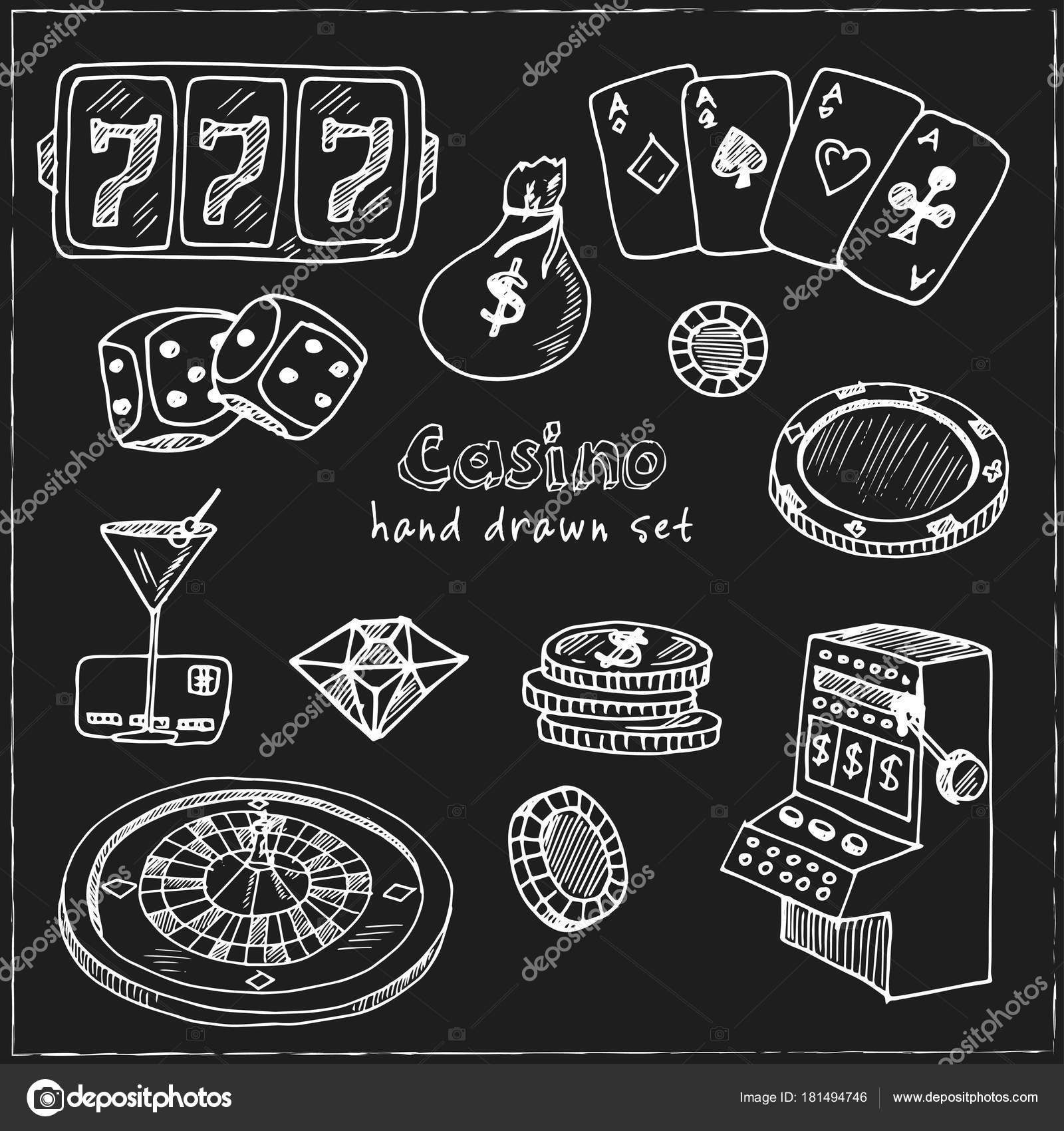 Hand Drawn Doodle Set Casino Icons Vector Illustration Set Cartoon