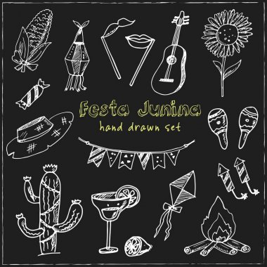 Festa Junina. Elle çizilmiş doodle küme. Çizimler. Vektör çizim tasarım ve paketleri bir ürün için.
