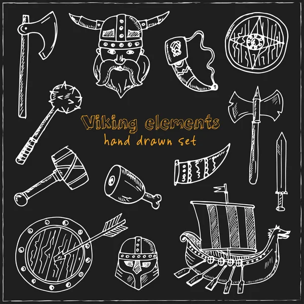 Viking στοιχεία. Το χέρι που doodle. Σκίτσα. Εικονογράφηση φορέα για το σχεδιασμό και τα πακέτα προϊόντων. — Διανυσματικό Αρχείο