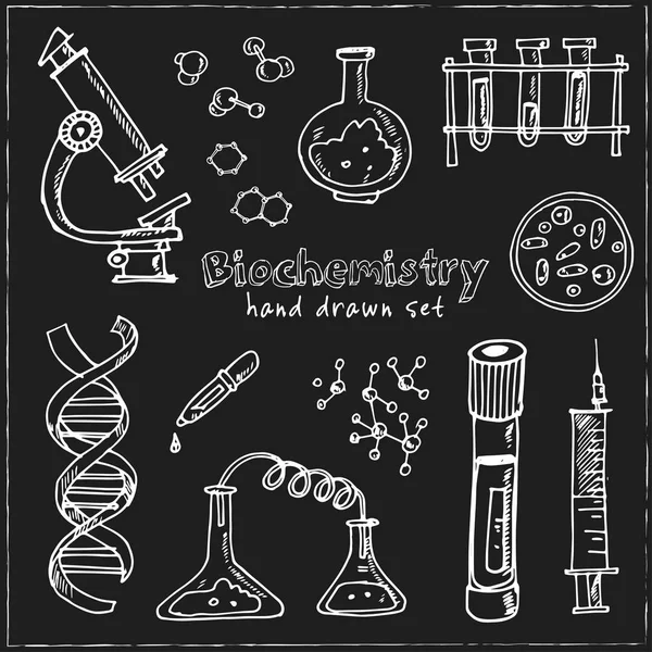 Biochemie. Hand getrokken doodle set. Schetsen. Vectorillustratie voor product design en pakketten. — Stockvector