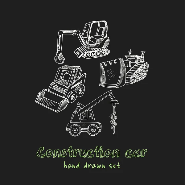 Construction car. Hand drawn doodle set. Sketches. Vector illustration for design and packages product. — Stock Vector