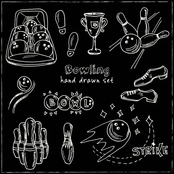 Handgezeichnetes Doodle-Bowlingset. — Stockvektor