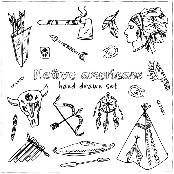 Handgezeichnetes Doodle Indianer Set. — Stockvektor