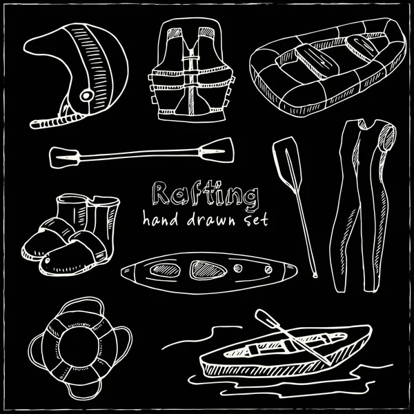 Handgezeichnetes Doodle Rafting Set. — Stockvektor