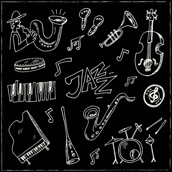 Set jazz scarabocchiato disegnato a mano . — Vettoriale Stock