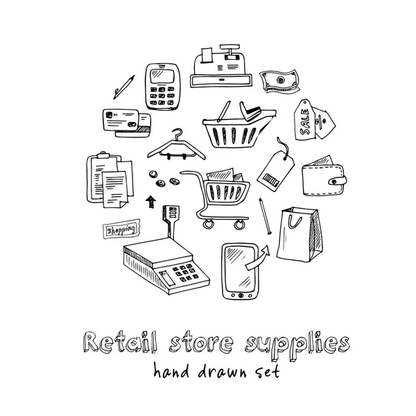 Hand getrokken doodle winkel levert set. — Stockvector